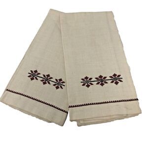 Cross Stitch Linen Fingertip Towels / Napkins Handmade Vintage NOS Set of 2